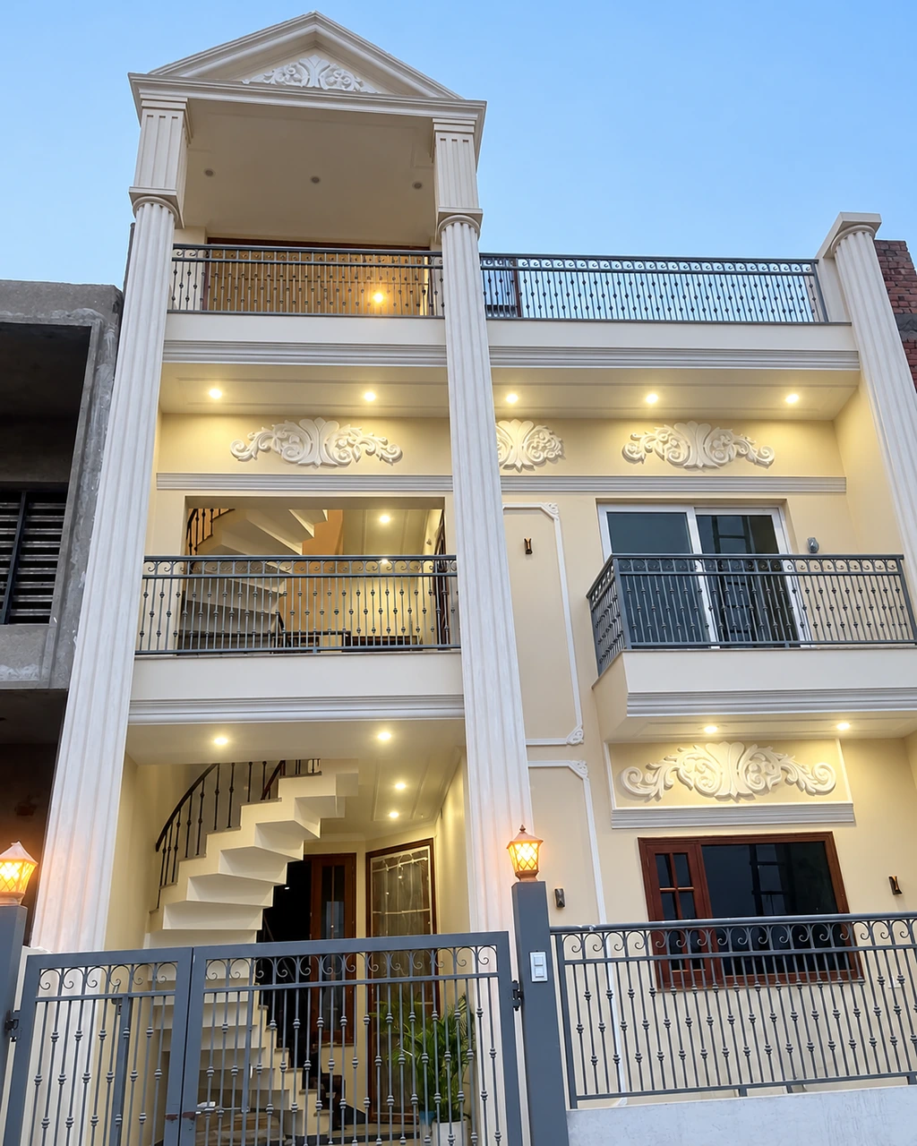 Retouched street-facing elevation of Prince Residence in Sector 123, Mohali, with the house facade unobstructed
